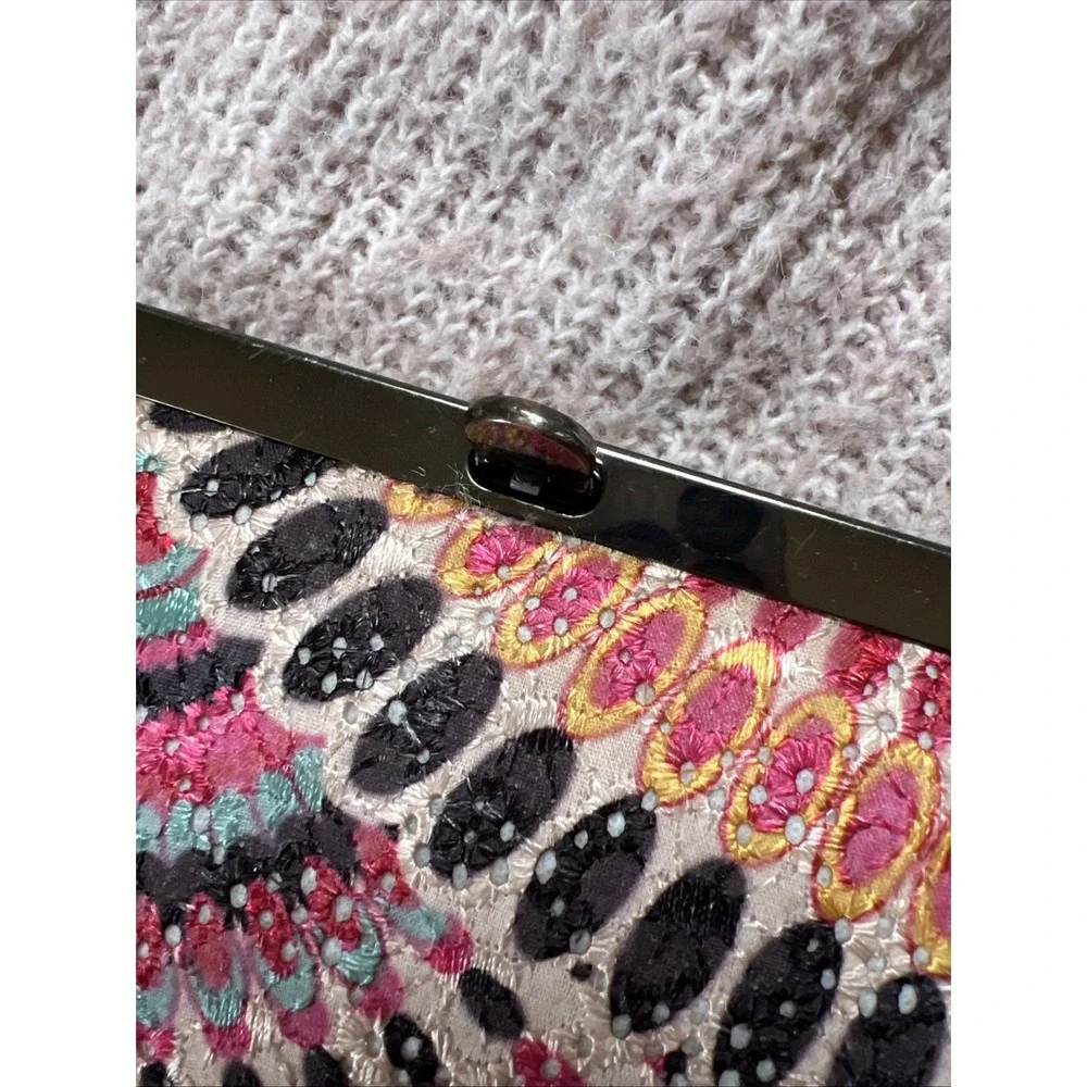 Boho Wallet Embroidered Mandala Design Pink Brown Cool Latch Clutch